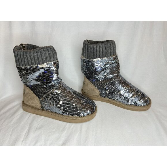 Victoria’s Secret Pink Slipper Boots Womens Size S 5/6 RARE Sequin Knit Faux Fur - Picture 8 of 16